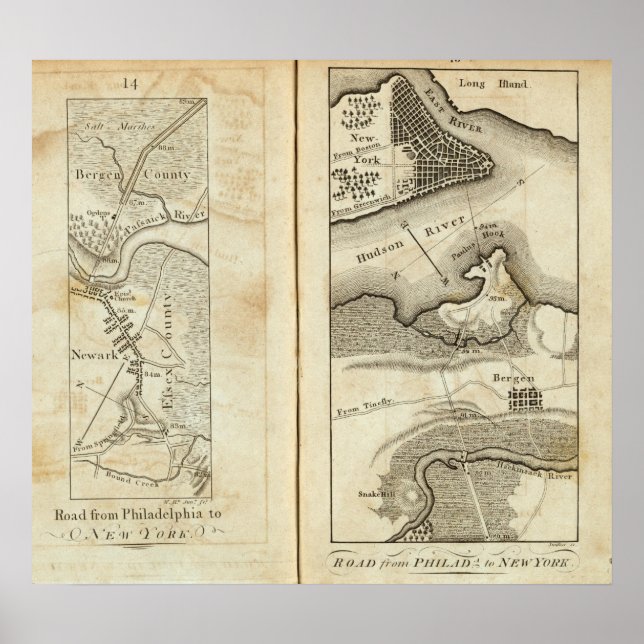 Póster Filadelfia y la hoja de ruta de Nueva York (Frente)