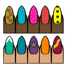 Filas brillantes de uñas pintadas