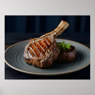 Póster Filete de ternera a la parrilla gourmet con marcas