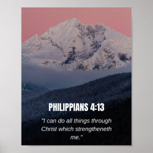 Póster Filipenses 4:13 KJV Versículo Bíblico Montaña y Bo