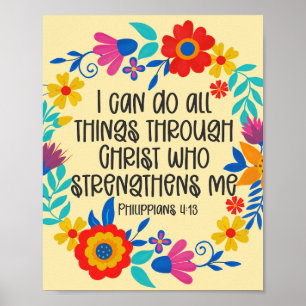 Póster Filipinas 4:13 Biblia Escritura Folk Art Floral