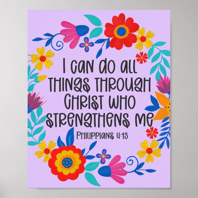 Póster Filipinas 4:13 Biblia Escritura Folk Art Floral (Frente)