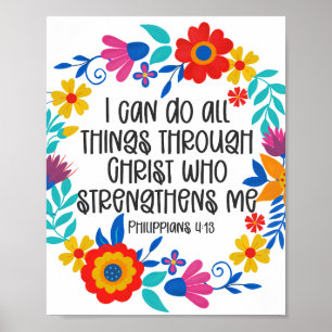 Póster Filipinas 4:13 Biblia Escritura Folk Art Floral