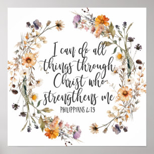 Póster Filipinas 4:13 Biblia Escritura Verse Floral Boho