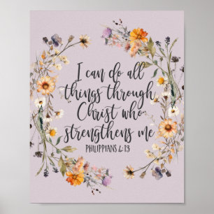 Póster Filipinas 4:13 Biblia Escritura Verse Floral Boho