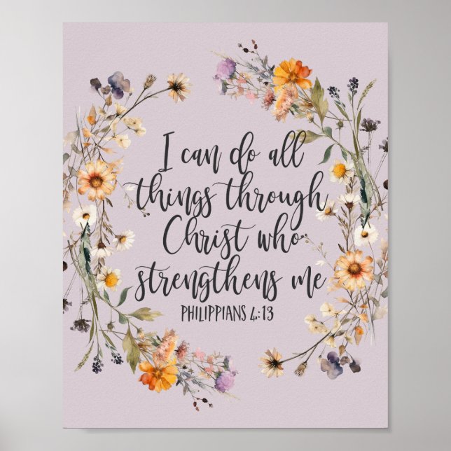 Póster Filipinas 4:13 Biblia Escritura Verse Floral Boho (Frente)