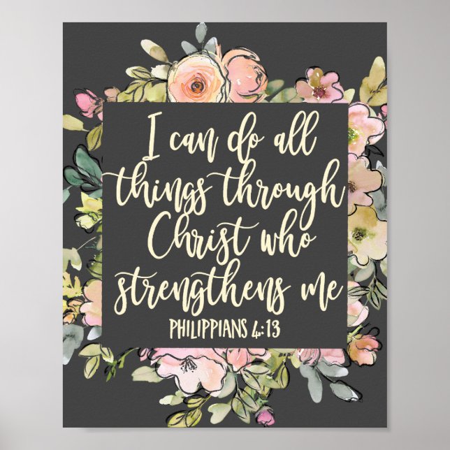 Póster Filipinas 4:13 Biblia Verse Bonito Pastel Floral (Frente)