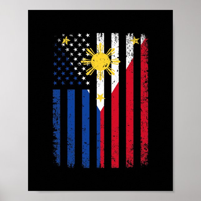 Póster Filipinas Bandera de Estados Unidos 4 de julio (Frente)