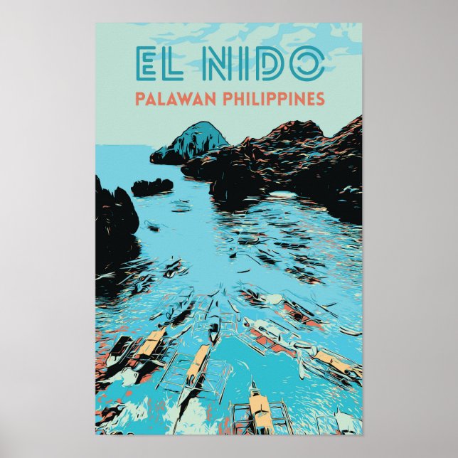 Póster Filipinas, barcos en El Nido, Palawan (Frente)