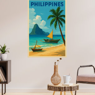 Póster Filipinas Viaje Vintage - Playa Tropical