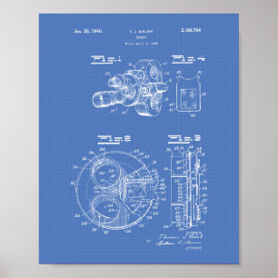 Póster Film Camera 1940 Patent Art - Blueprint