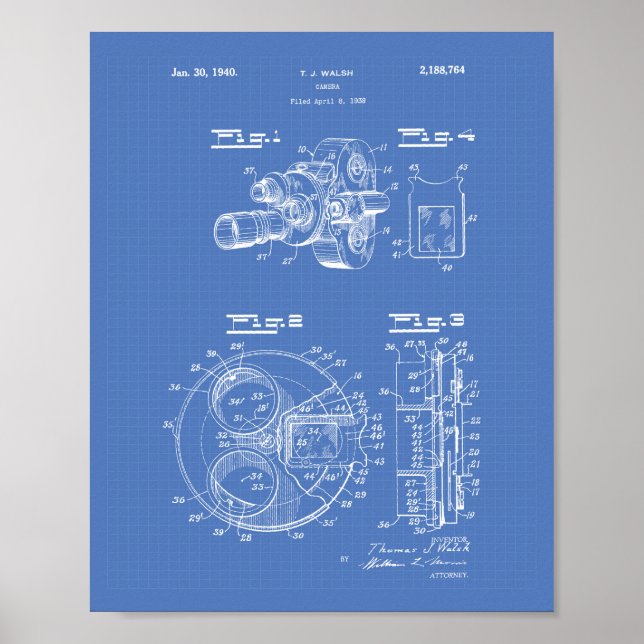 Póster Film Camera 1940 Patent Art - Blueprint (Frente)