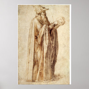 Póster Filósofo griego con cráneo humano por Michelangelo