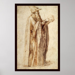 Póster Filósofo griego con cráneo humano por Michelangelo