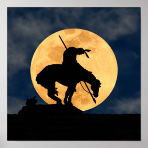 Póster Fin de la silueta de sendero con luna llena