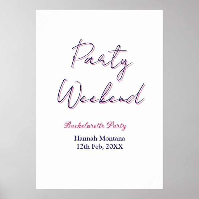 Póster fin de semana de fiesta despedida de soltera nombr (Frente)