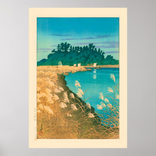 Póster Finales de otoño en Ichikawa, por Kawase Hasui (Frente)