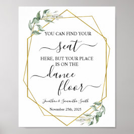 Póster Find your seat wedding reception greenery gold
