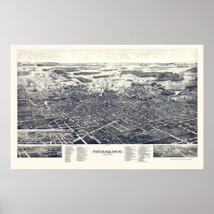 Póster Findlay, OH Panoramic Map - 1889