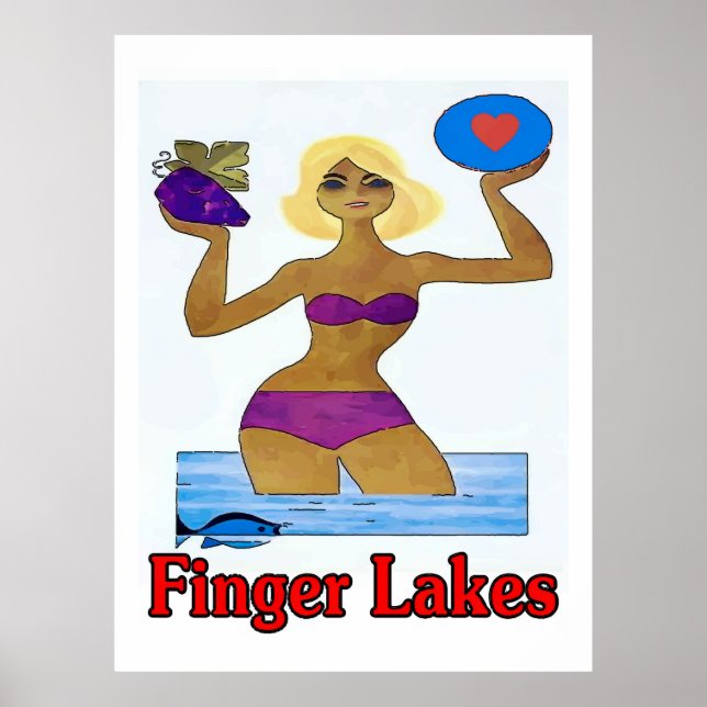 Póster Finger Lakes, Estado de Nueva York, vino, agua, pe (Frente)