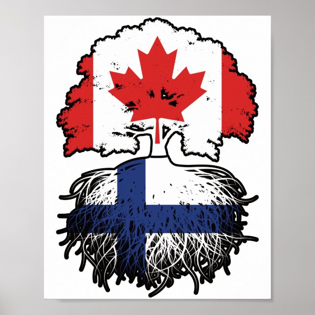 Póster Finland Finnish Canadian Canada Tree Roots Flag (Frente)