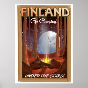 Póster Finlandia acampando bajo el poster de las estrella