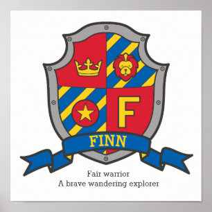 Póster Finn boys F name meaning heraldry shield poster