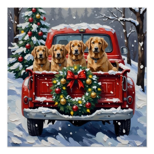 Póster Finnish Lapphund Christmas Red Truck Holiday (Anverso)