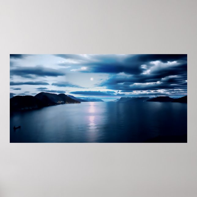 Póster Fiordo escandinavo de noche (Frente)
