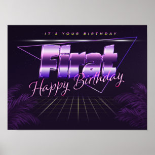 Póster Firat Name Vorname lila retro Poster Geburtstag