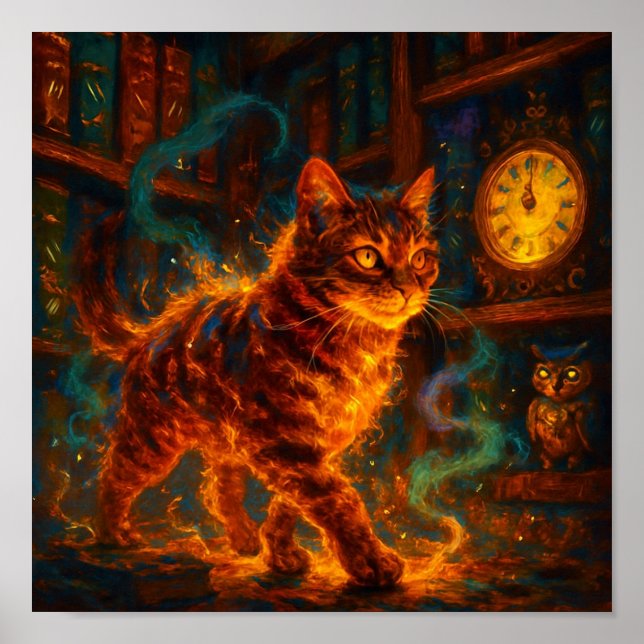 Póster Fire Cat Magic Fantasy Art (Frente)