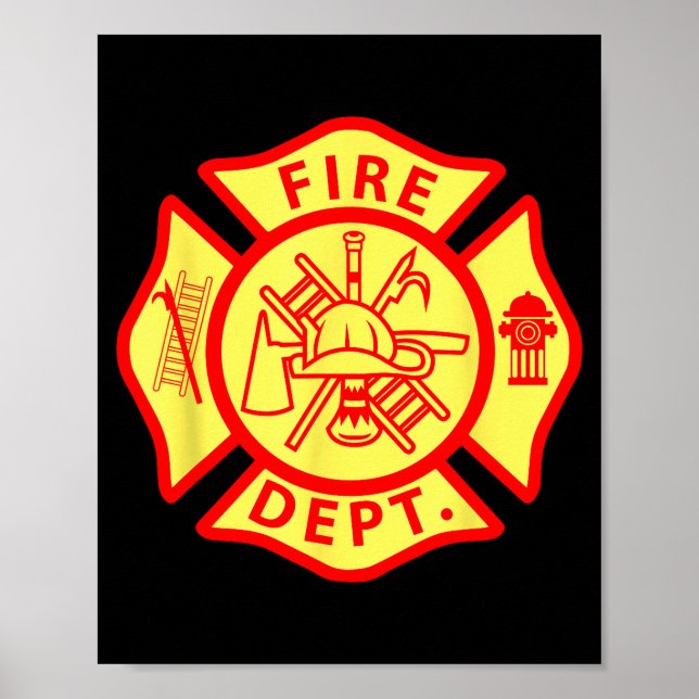 Póster Fire Department Logo Uniform Fireman Symbol Firefi (Frente)