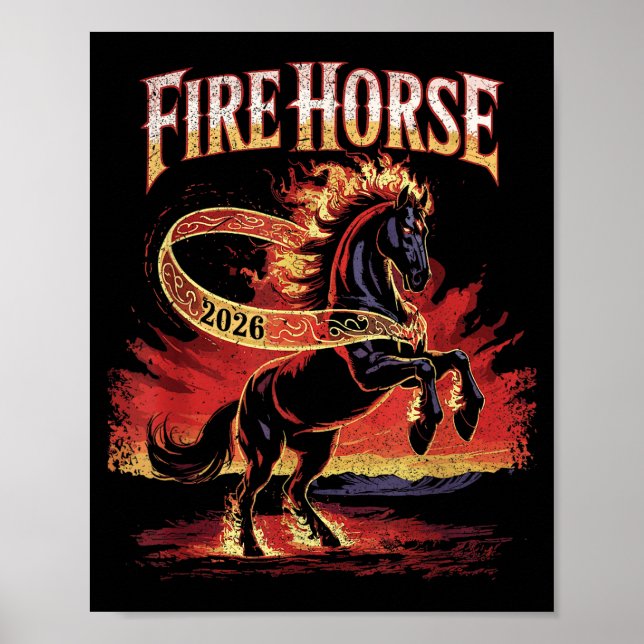 Póster Fire Horse 2026 Zodiac Art Chinese New Year  (Frente)