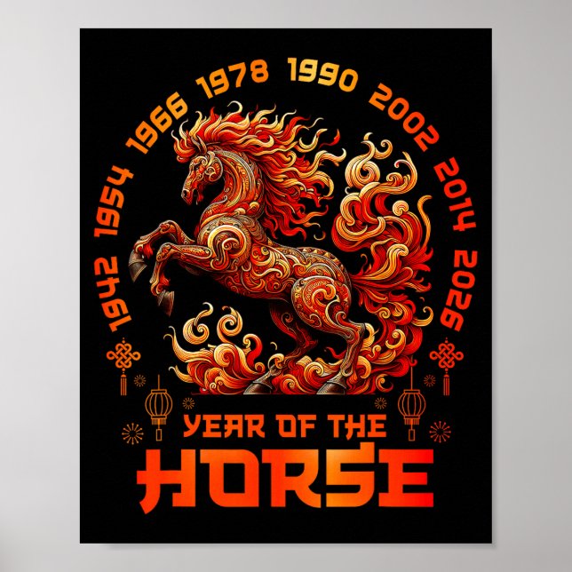 Póster Fire Horse Chinese Zodiac Symbol 2026 Lunar New Ye (Frente)