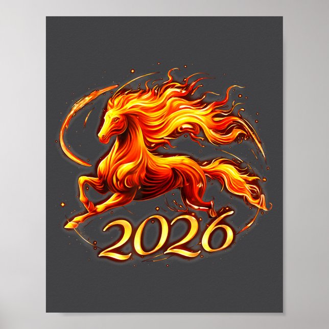 Póster Fire Horse Chinese Zodiac Symbol 2026 Lunar New Ye (Frente)