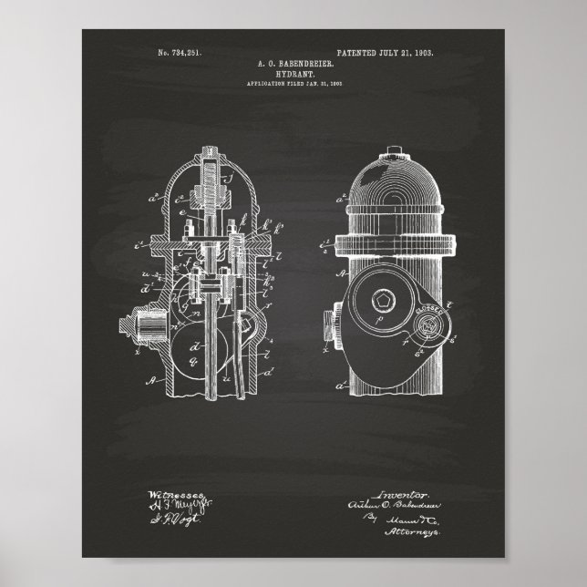 Póster Fire Hydrant 1903 Patent Art - Chalkboard (Frente)