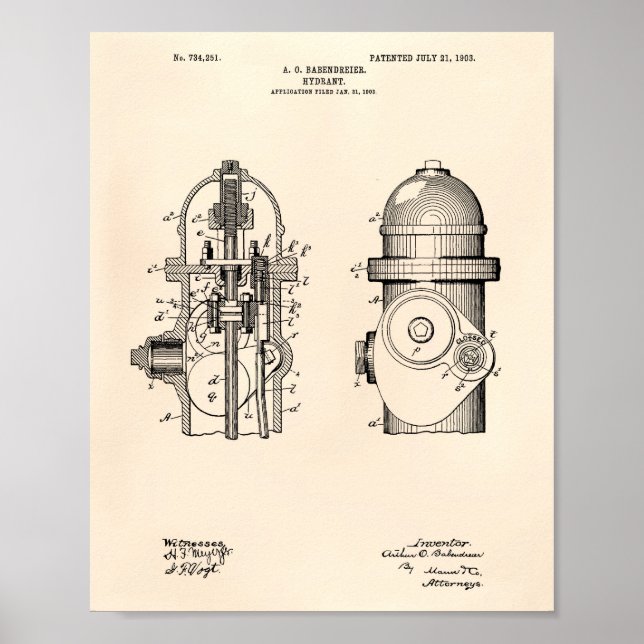 Póster Fire Hydrant 1903 Patent Art - Old Peper (Frente)