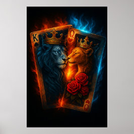 Póster Fire & Ice Lions — Epic King & Queen Card Art