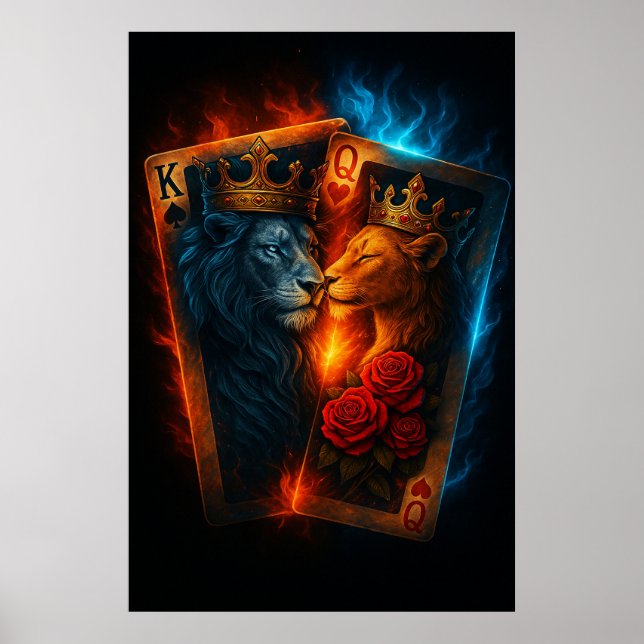 Póster Fire & Ice Lions — Epic King & Queen Card Art (Frente)