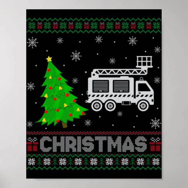 Póster Fire Truck Xmas Tree Lighting Ugly Christmas Sweat (Frente)
