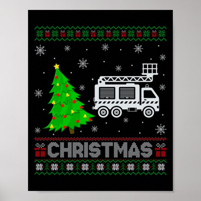 Póster Fire Truck Xmas Tree Lighting Ugly Christmas Sweat (Frente)