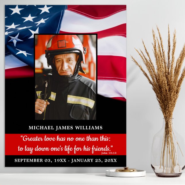 Póster Firefight Memorial Red Line American Flag Funeral (Subido por el creador)