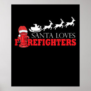 Póster Firefighter Christmas Gifts Santa Claus Fireman