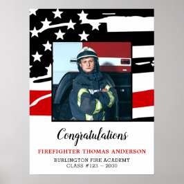 Póster Firefighter Graduation Party Thin Red Line Photo