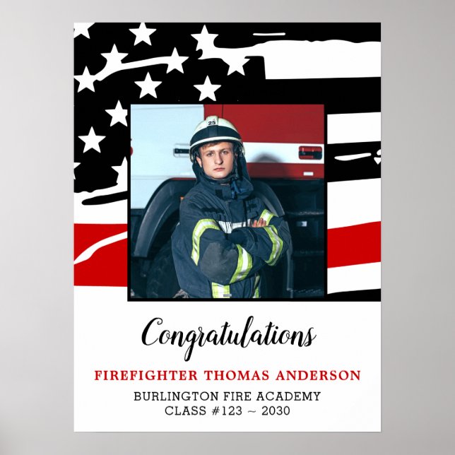 Póster Firefighter Graduation Party Thin Red Line Photo (Frente)