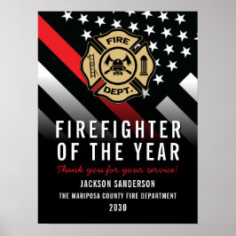 Póster Firefighter of the Year Employee Logo Red Line