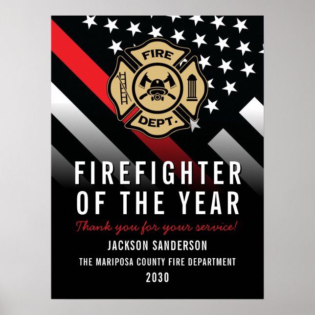 Póster Firefighter of the Year Employee Logo Red Line (Frente)