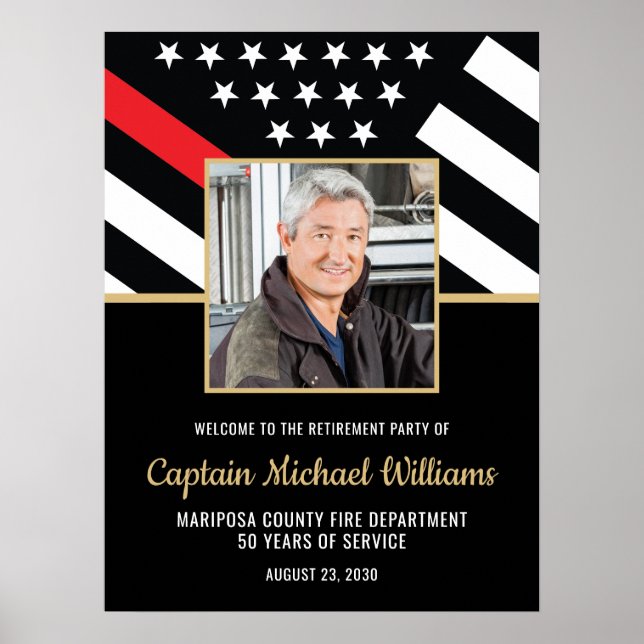 Póster Firefighter Red Line Photo Retirement Welcome (Frente)