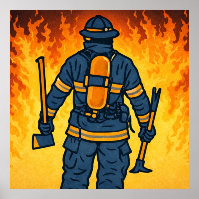 Póster Firefighter Standing Against the Flames (Frente)