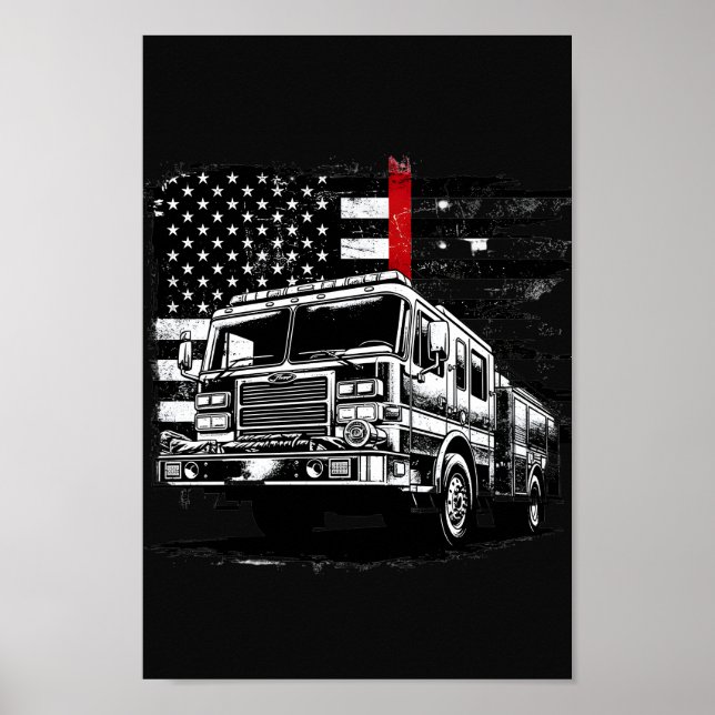Póster Firefighter Thin Red Line Grunge Flag Poster (Frente)